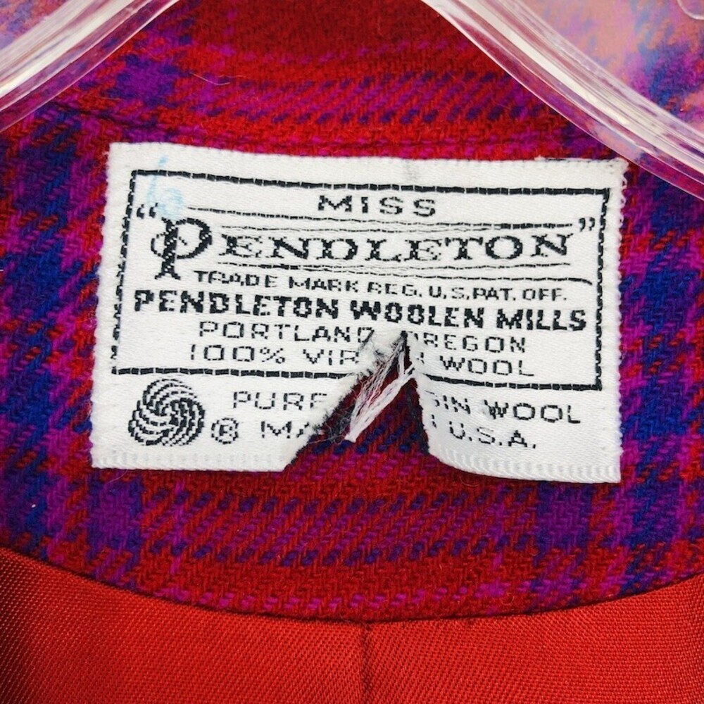Vintage Pendleton Women's Red & Blue 100% Wool 2 Piece Suit Blazer Skirt Set - Picture 3 of 11